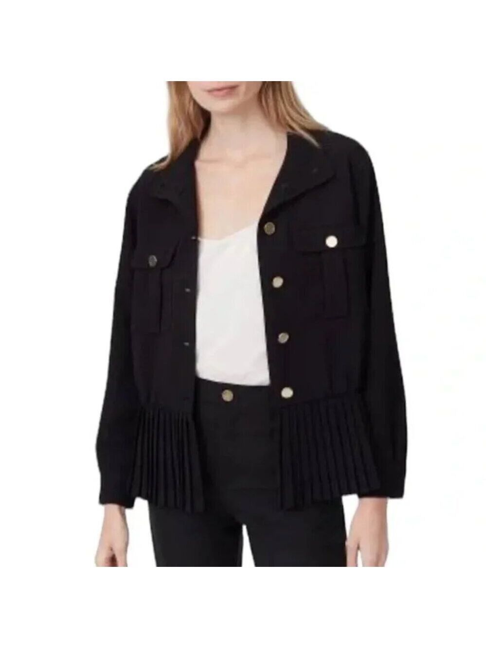 Club Monaco Black Military Style Jacket with Pleats and Gold Buttons size XS